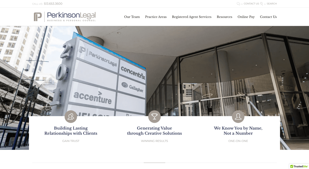 Perkinson Legal homepage on desktop